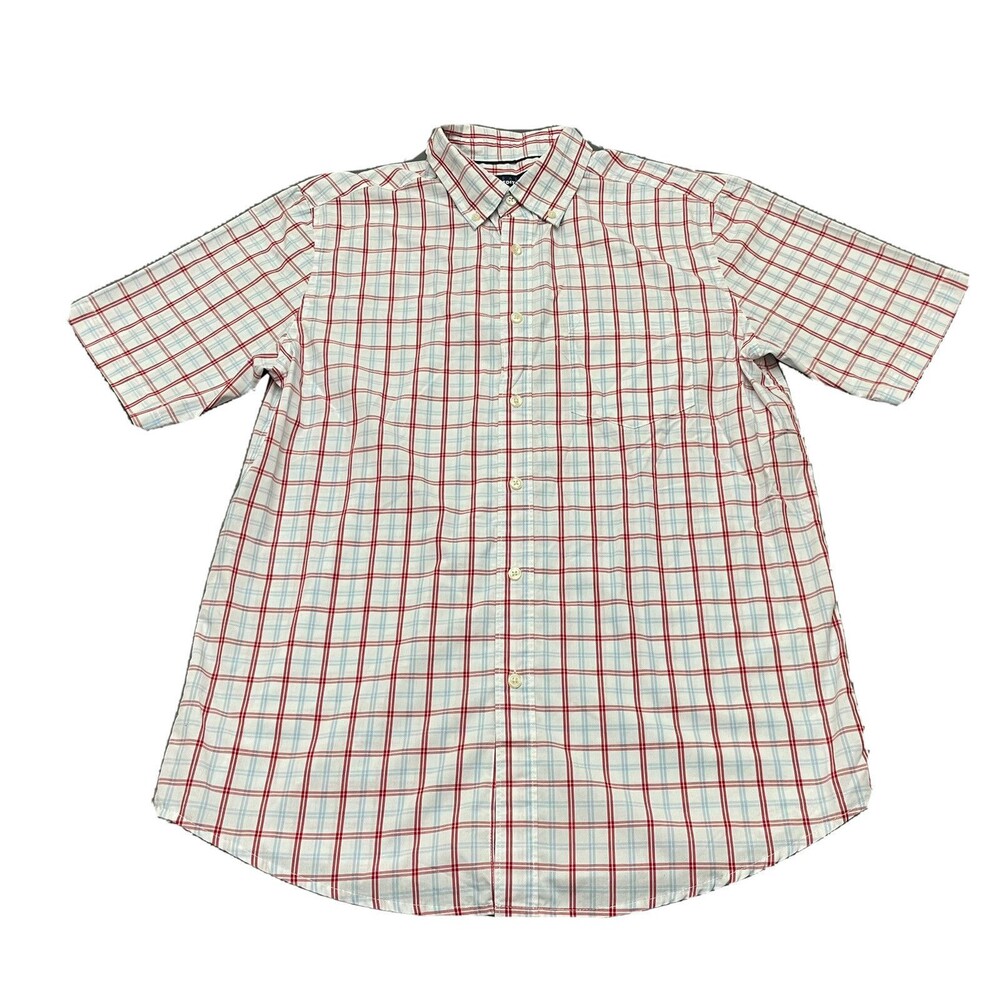 Basic Editions Plaid Shirt Men’s Sz M Medium Short Sleeve White Blue Red Lightwt